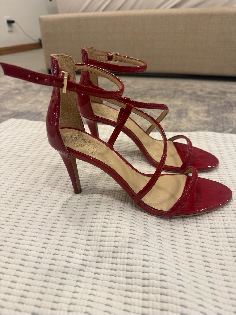 Vince Camuto Red Patent Strappy Stiletto Sandals